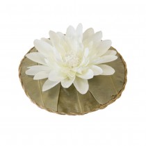 FLEUR DE LOTUS SUR SUPPORT EN FEUILLE 12 CM BLANC