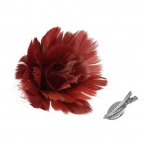 FLEUR DÉCO PLUMES SUR PINCE 15X6.5CM ROUGE
