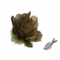 FLEUR DÉCO PLUMES SUR PINCE 15X6.5CM VERT FONCÉ