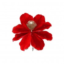 FLEUR MAGNOLIA VELOURS PAILLETTES 15X16CM ROUGE