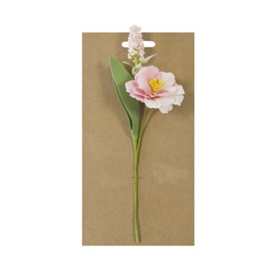 FLEUR PAPIER FEUILLES MOUSSE 19CM ROSE