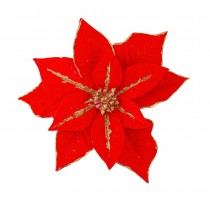 FLEUR POINSETTIA VELOURS SUR PINCE 21CM ROUGE OR