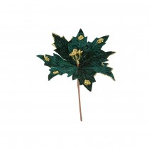 FLEUR POINSETTIA VELOURS SUR TIGE 26CM VERT SAPIN