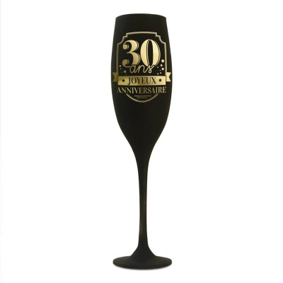 FLÛTE À CHAMPAGNE VERRE 30ANS 24CM NOIR OR