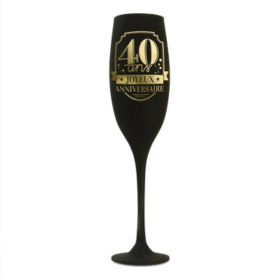 FLÛTE À CHAMPAGNE VERRE 40ANS 24CM NOIR OR