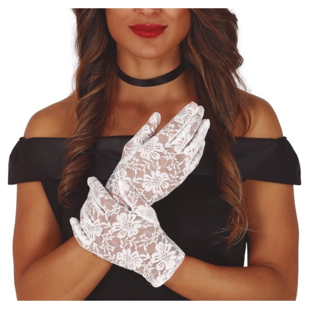 GANTS COURT DENTELLE POLYESTER 22CM BLANC FEMME