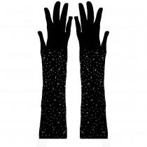 GANTS LONGS STRASS RÉSILLE 30CM NOIR ADULTE