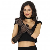 GANTS LONGS STRASS RÉSILLE 30CM NOIR ADULTE