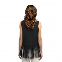 GILET BOHÈME SUÉDINE NOIR À FRANGES HIPPIE FEMME