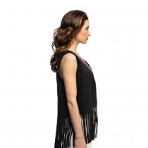GILET BOHÈME SUÉDINE NOIR À FRANGES HIPPIE FEMME