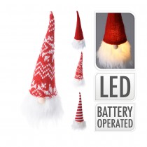 GNOME LUMINEUX LONG BONNET TISSU 8X8X19CM ROUGE