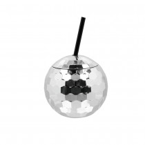 GOBELET BOULE DISCO AVEC PAILLE 650ML ARGENT