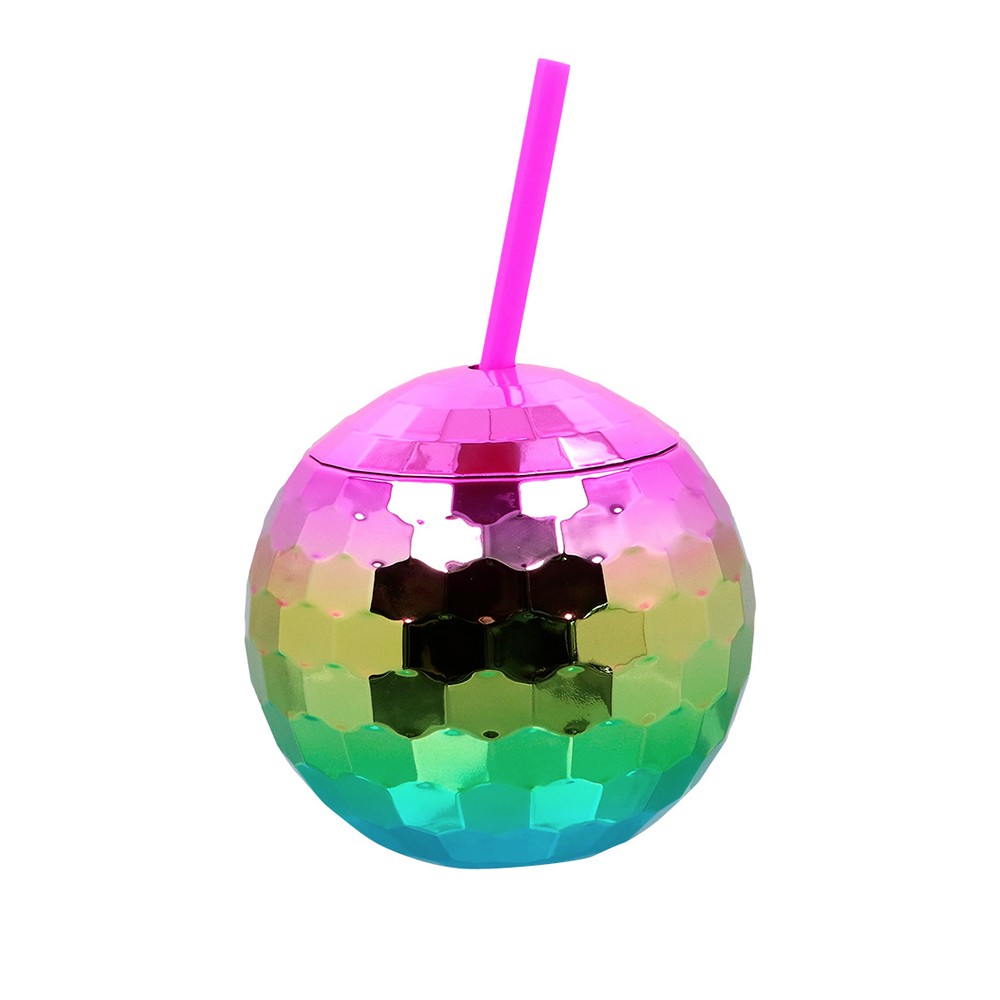 GOBELET BOULE DISCO AVEC PAILLE 650ML MULTICOLORE