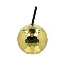 GOBELET BOULE DISCO AVEC PAILLE 650ML OR