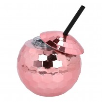 GOBELET BOULE DISCO AVEC PAILLE 650ML OR ROSE