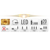 GUIRLANDE FIL OR 20 LED BLANC EXTRA CHAUD 105 CM