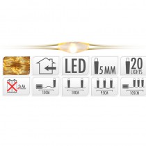 GUIRLANDE FIL OR 20 LED BLANC EXTRA CHAUD 105 CM