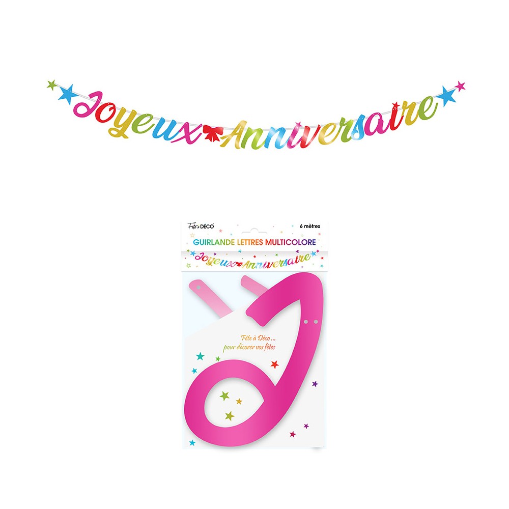 GUIRLANDE LETTRES MÉTALLIQUE 6M JOYEUX ANNIVERSAIRE MULTICOLORE