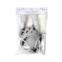 KIT DE FÊTE 10 PERSONNES COTILLONS ARGENT PAILLETÉ