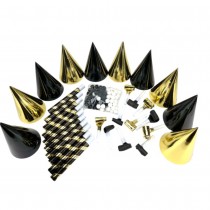 KIT DE FÊTE 10 PERSONNES COTILLONS NOIR OR MÉTAL