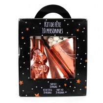 KIT DE FÊTE 10 PERSONNES COTILLONS OR ROSE