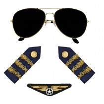 KIT DÉGUISEMENT PILOTE LUNETTES BADGE ÉPAULETTES