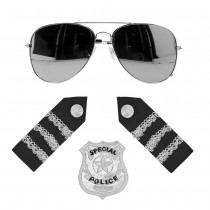 KIT DÉGUISEMENT POLICIER LUNETTES BADGE ÉPAULETTES