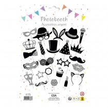 KIT PHOTOBOOTH RÉVEILLON 23 PIÈCES ARGENT PAILLETÉ