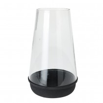 LANTERNE TEMPÊTE VERRE BASE MÉTAL NOIR MAT 20CM