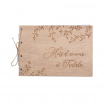 LIVRE D\'OR BOIS MOTS D\'AMOUR 68P 23X16CM NATUREL