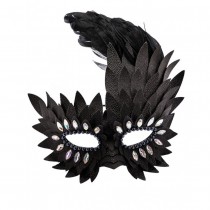 LOUP NOIR PLUMES SIMILI CUIR ADULTE