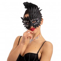 LOUP NOIR PLUMES SIMILI CUIR ADULTE