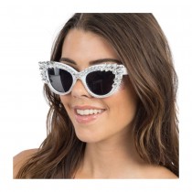 LUNETTES FESTIVES STRASS ARGENT BLANC ADULTE