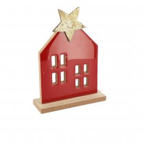 MAISON BOIS DÉCORATIVE ÉTOILE 12X16.5X4CM ROUGE