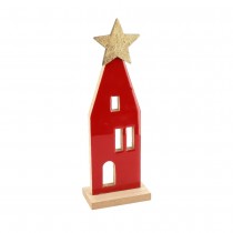 MAISON BOIS DÉCORATIVE ÉTOILE 7X21X4CM ROUGE