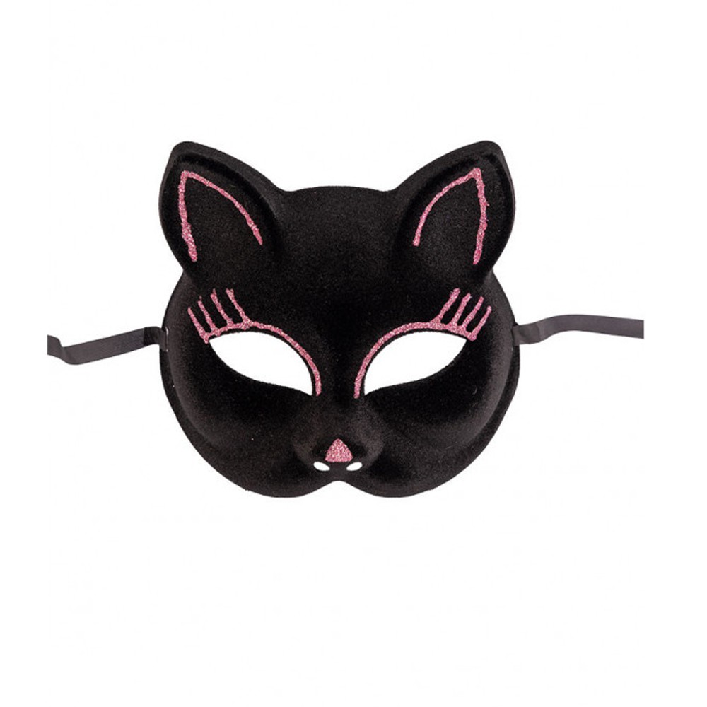 MASQUE CHAT NOIR VELOURS PAILLETÉ ADULTE