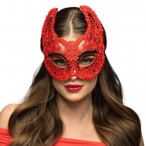 MASQUE LOUP DÉMON CORNES DENTELLE ROUGE FEMME