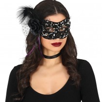 MASQUE SEQUINS FLEUR NOIR/ARGENTÉ