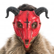 MASQUE SQUELETTE BOUC CORNES PE ROUGE ADULTE