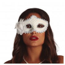 MASQUE VENISE BAROQUE ROSE DENTELLE BLANC FEMME