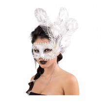 MASQUE VÉNITIEN PLUMES GLITTER PLASTIQUE ADULTE