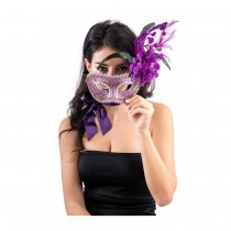 MASQUE VÉNITIEN VIOLET GLITTER PLASTIQUE ADULTE