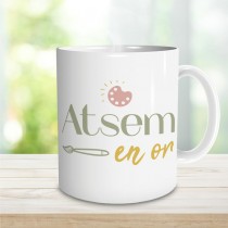 MUG CÉRAMIQUE ATSEM EN OR 9.5CM BLANC