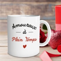 MUG PORCELAINE AMOUREUX À PLEIN TEMPS 9.5CM BLANC