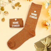 PAIRE DE CHAUSSETTES COTON OCRE MAMIE AMOUR FEMME