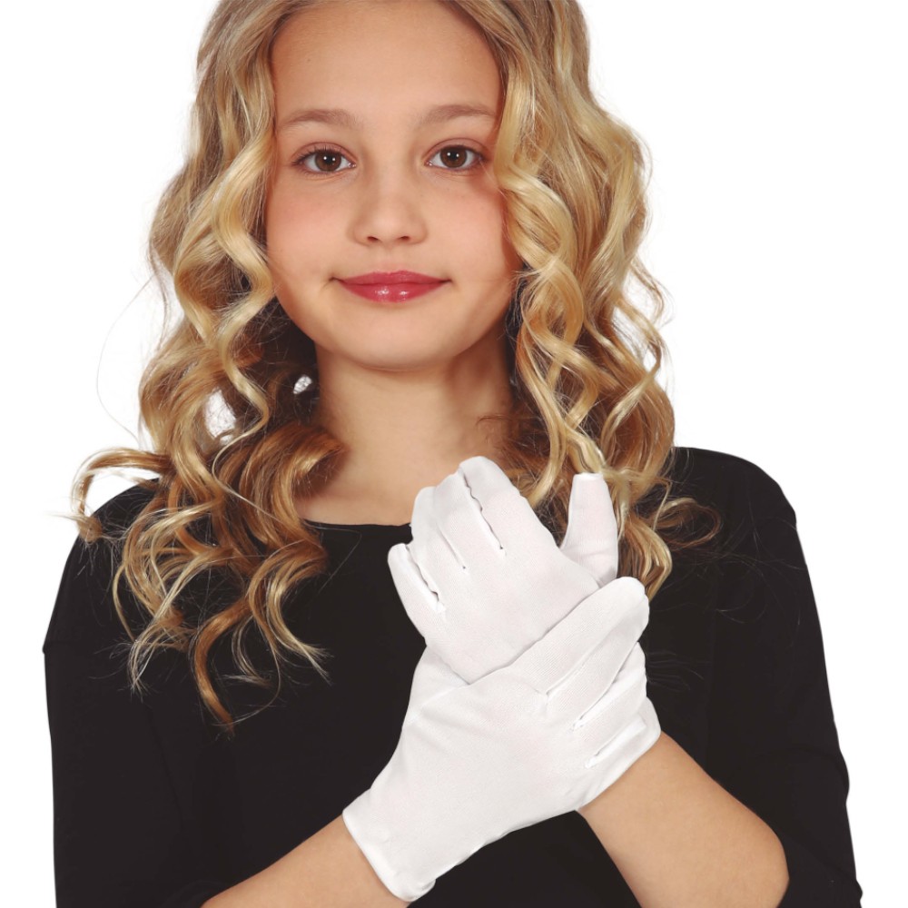 PAIRE DE GANTS BLANCS 22CM ENFANT