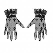 PAIRE DE GANTS DENTELLE CROIX GOTHIQUE 22CM NOIR