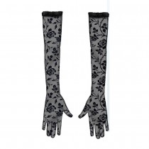 PAIRE DE GANTS LONGS NOIRS DENTELLE FLEUR ADULTE
