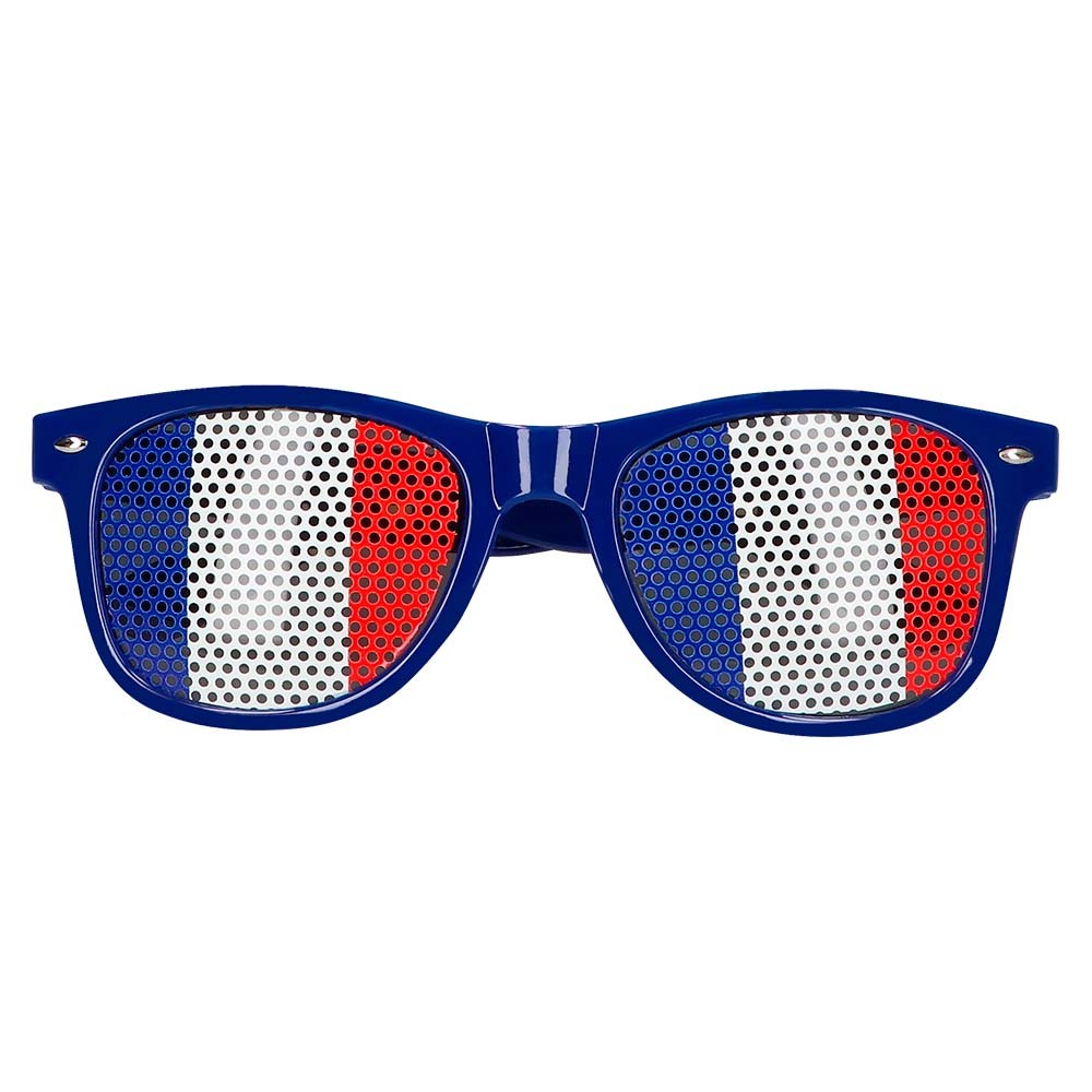 Kit Supporter France Allez les Bleus 7 accessoires : Lunettes, 3 Colliers  Hawaïen Tricolores, 2 Canons à Confettis, 1 Drapeau France 150x90cm