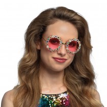 PAIRE DE LUNETTES ROSES FLOWER POWER STRASS FEMME